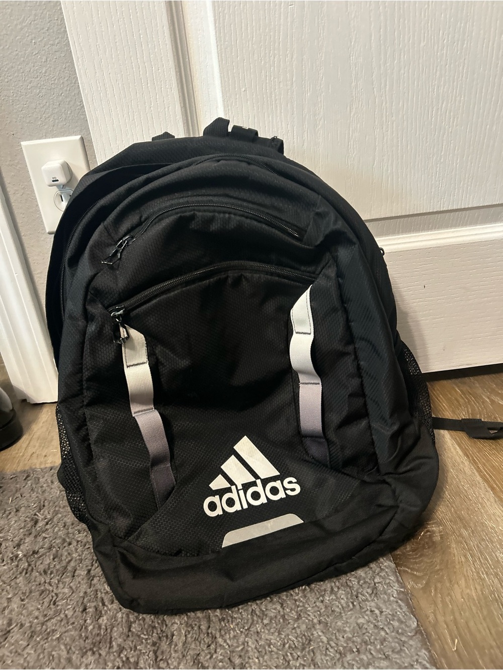 adidas Black Backpack with White Logo and Reflective Straps